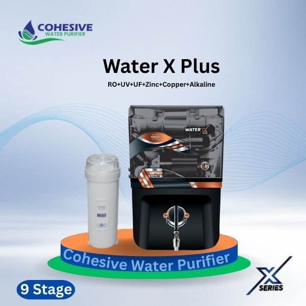 Water X Plus (Black) Water Purifier-RO+UV+UF+Zinc+Copper+Alkaline-Capacity-100.GPD
